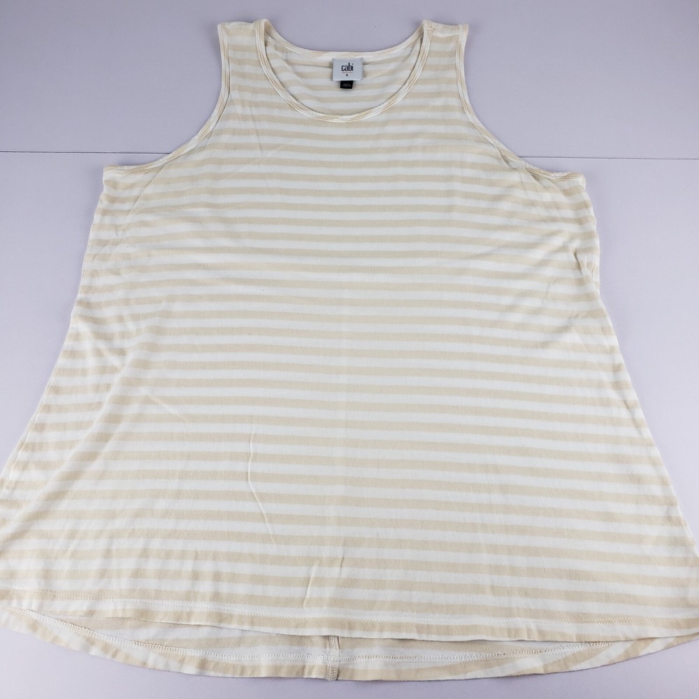 Cabi Comeback Striped Tank Top Women's Large Cream White Striped Shirt #5762